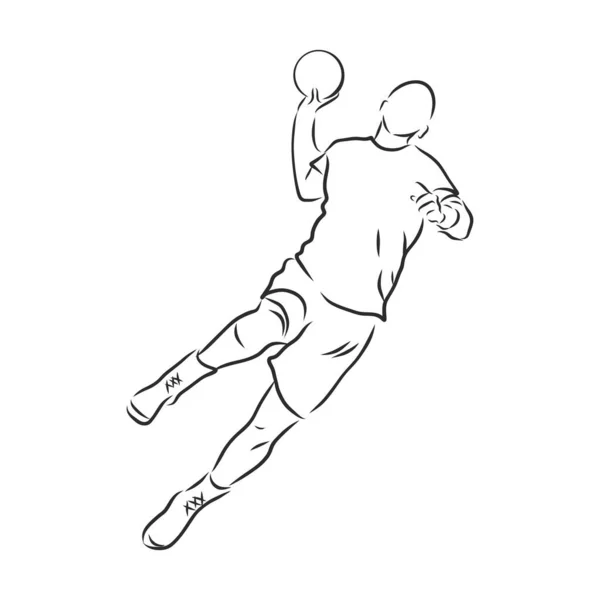 Illustration Eines Handballspielers Schwarz Weiße Zeichnung Weißer Hintergrund — Stockvektor