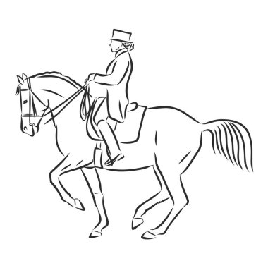 Bir at binicisinin taslak resmi yarım geçişi gerçekleştiriyor..