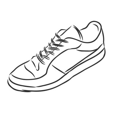 Spor ayakkabıları ana hatlı çizim. Beyaz arka planda siyah spor ayakkabı çizgileri.