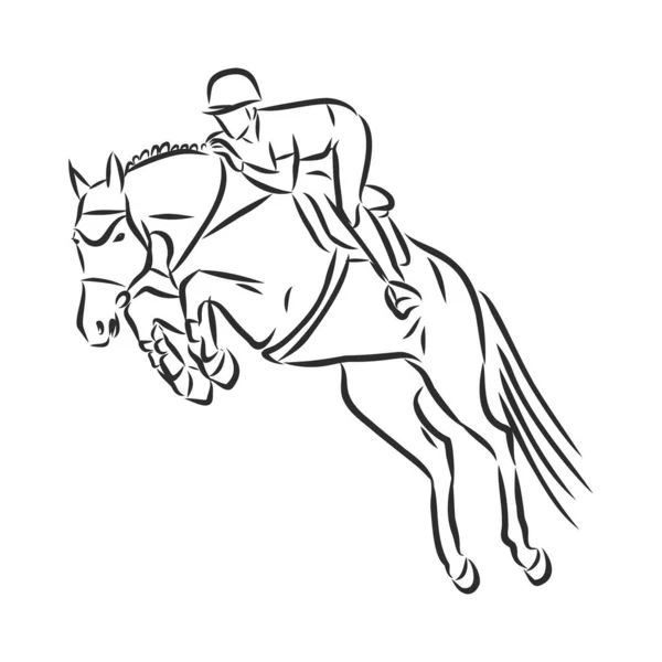 Pulando Cavalo Imagem Branca Preta Isolada Fundo Branco Ilustração Vetorial — Vetor de Stock