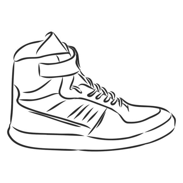 Sneakers Disegno Contorno Linee Nere Scarpe Sportive Sfondo Bianco — Vettoriale Stock