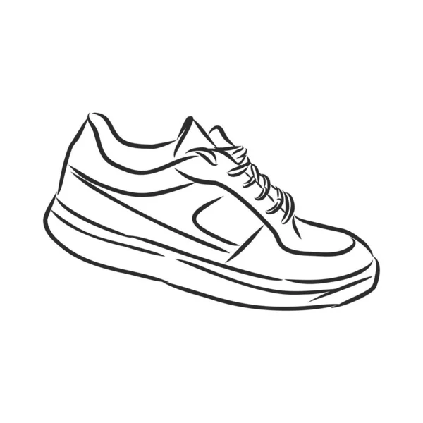 Sneakers Disegno Contorno Linee Nere Scarpe Sportive Sfondo Bianco — Vettoriale Stock