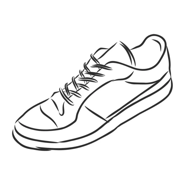 Sneakers Skissera Ritning Svarta Linjer Sport Sko Vit Bakgrund — Stock vektor