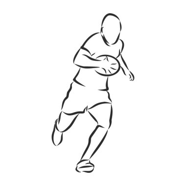 Top, vektör silueti, ön görünümü olan rugby oyuncusu