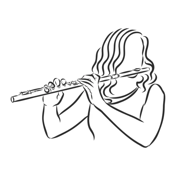 Flauta Ilustración Dibujo Grabado Tinta Arte Línea Vector — Archivo Imágenes Vectoriales