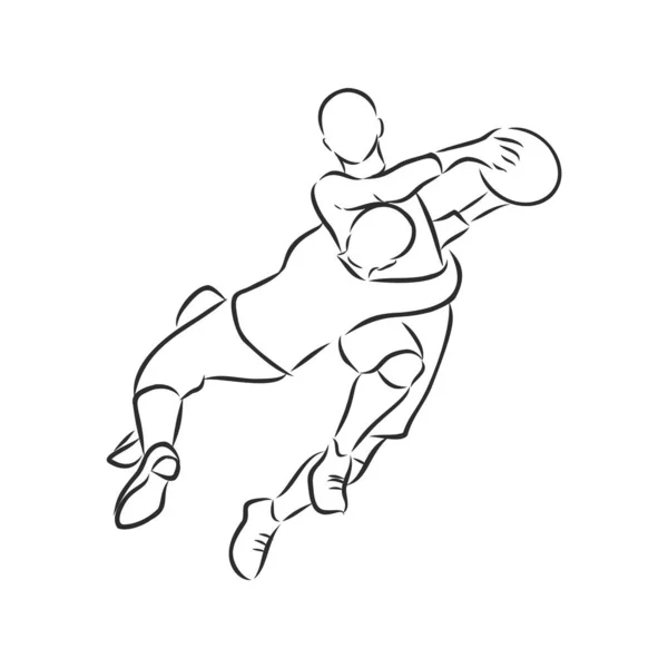 Игрок Регби Мячом Векторный Силуэт Вид Спереди — стоковый вектор