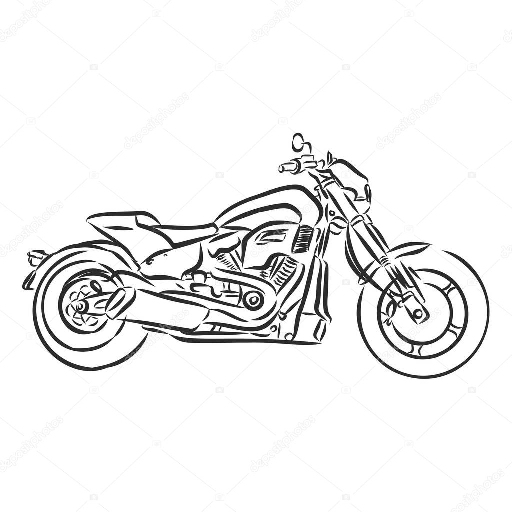 Motorcycle vector, realistic illustration. Black motorbike half-face with many details on a white background