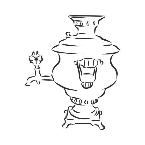 Schizzi Samovar Russi Illustrazione Vettoriale Disegnata Mano Samovar Linea — Vettoriale Stock