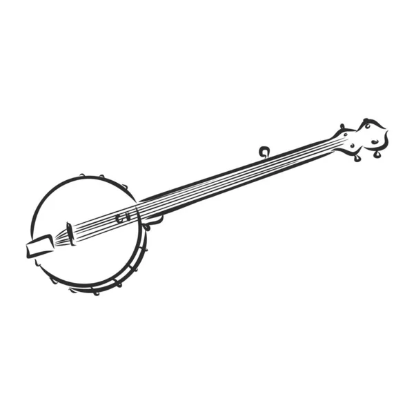 Símbolo Boceto Banjo Dibujado Mano Elemento Instrumento Cuerda Vectorial Estilo — Vector de stock