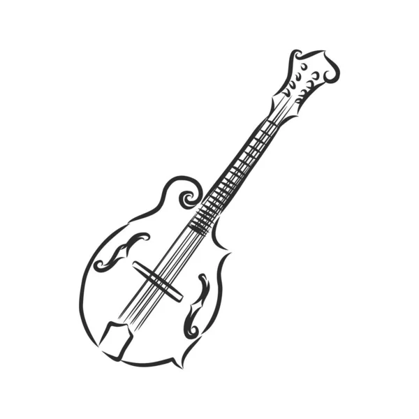 Desenho Mão Banjo Sketch Symbol Elemento Instrumento Corda Vetorial Estilo — Vetor de Stock