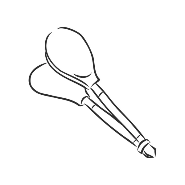 Ξύλινα Κουτάλια Μουσικό Όργανο Σκίτσο Περίγραμμα Διανυσματική Απεικόνιση — Διανυσματικό Αρχείο