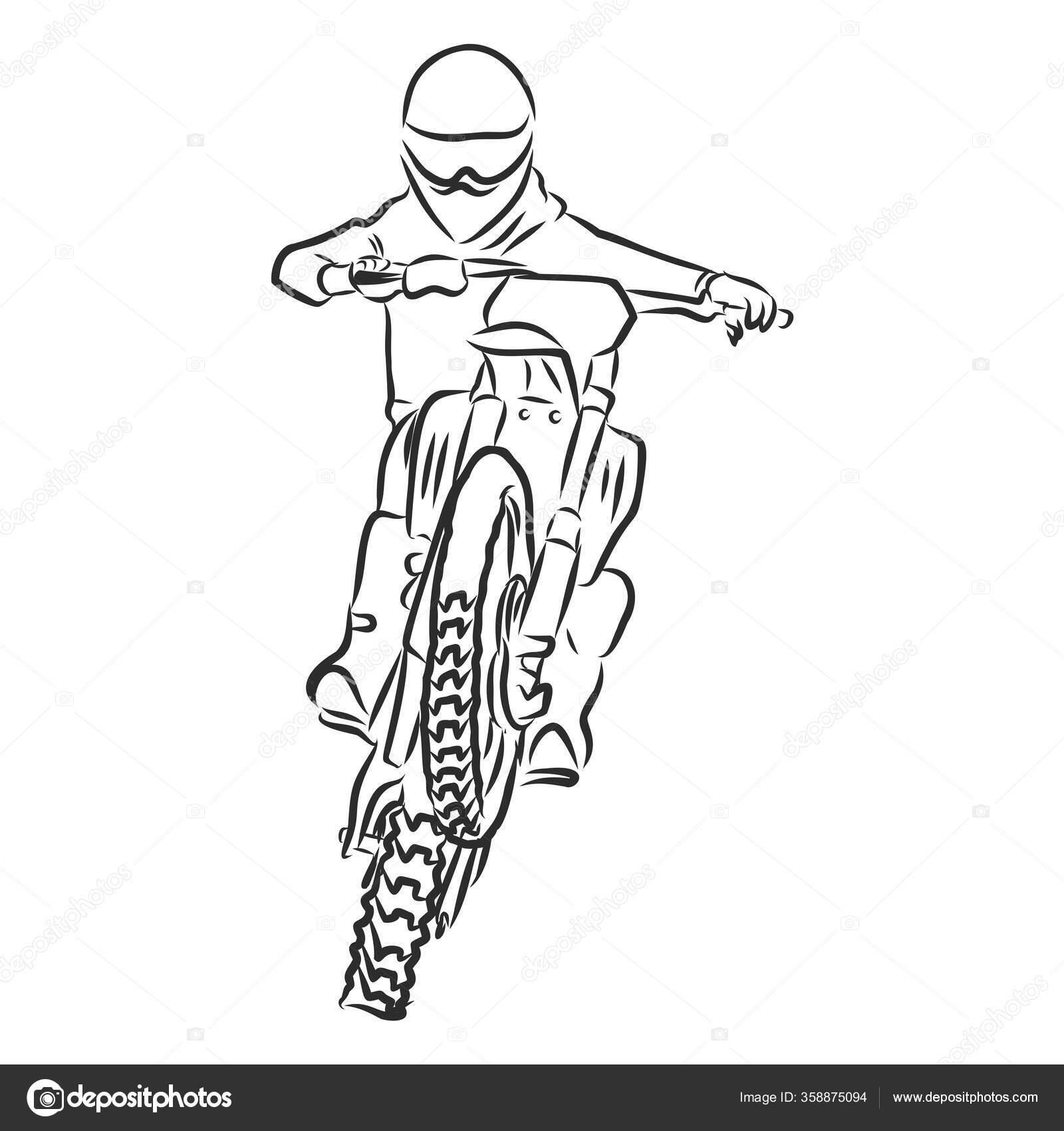 Motocross Motocicleta Desenhado Mão Ilustração Vetorial imagem