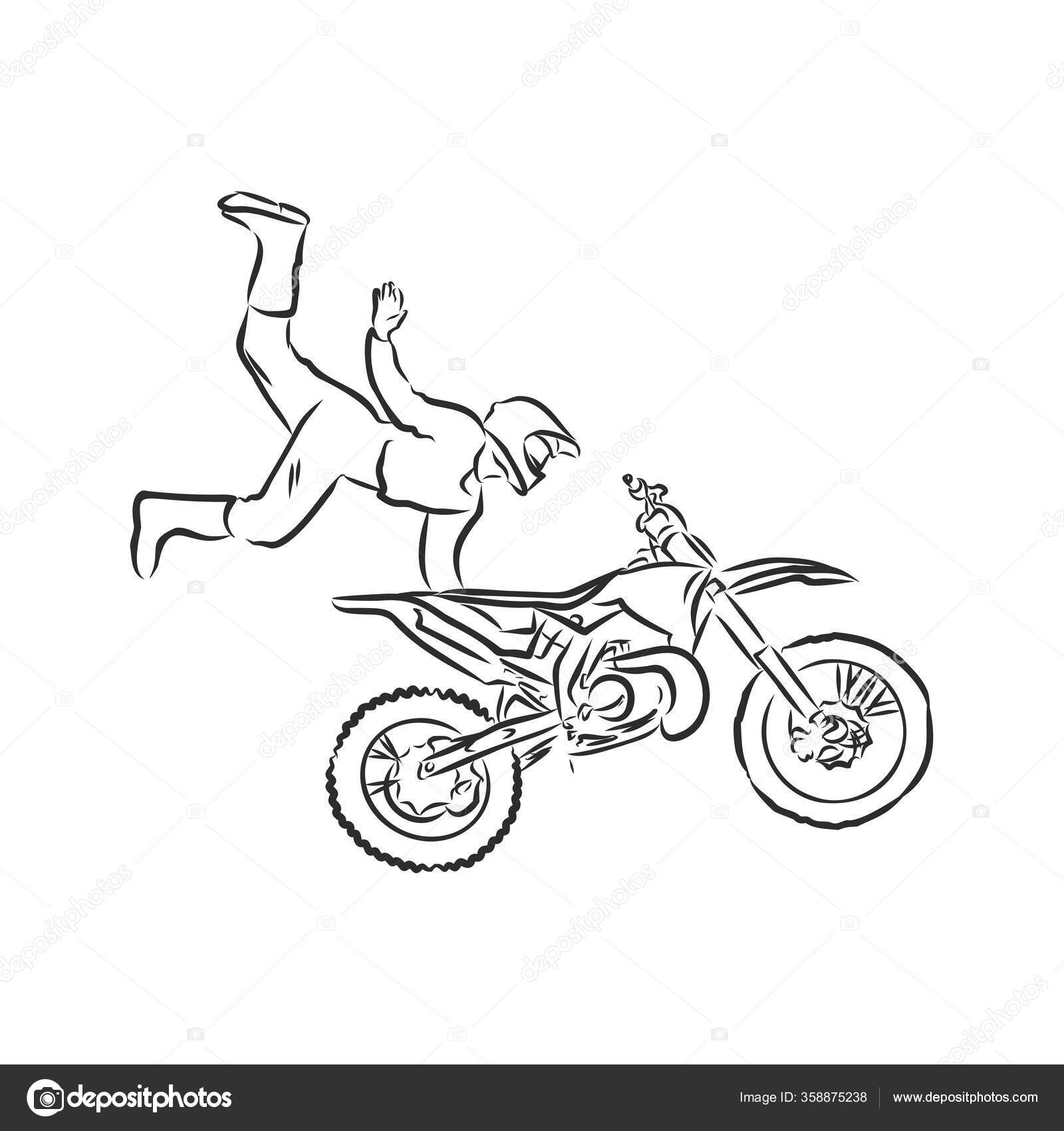 Motocross Motocicleta Desenhado Mão Ilustração Vetorial imagem