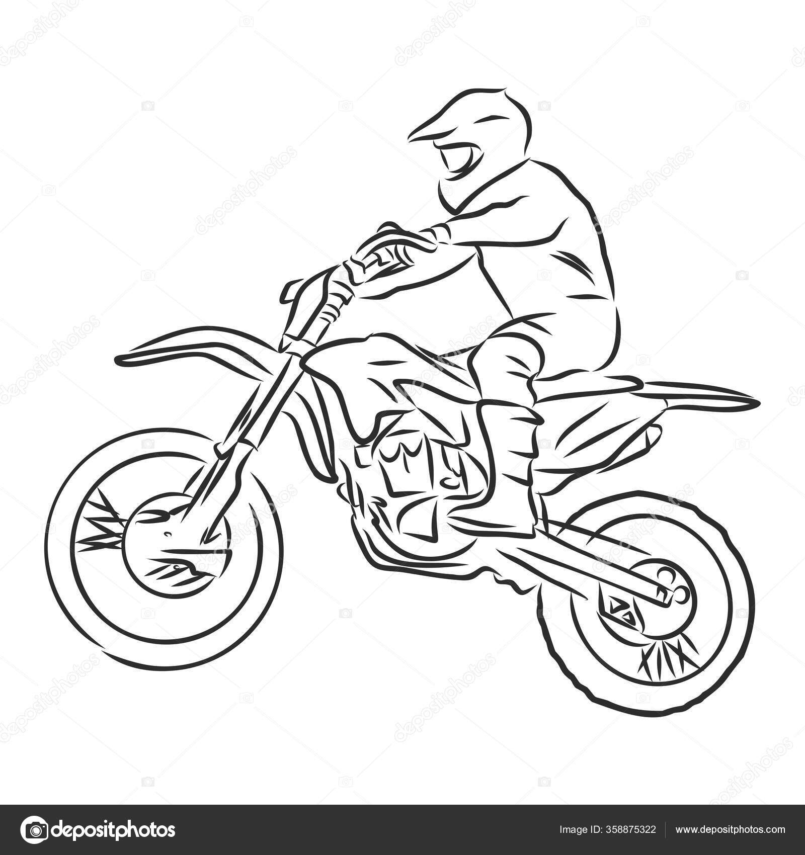 Desenho Em Preto E Branco De Vetor De Moto Com Desenho De Peças  Sobressalentes Ilustração do Vetor - Ilustração de lambreta, motocross:  213643611