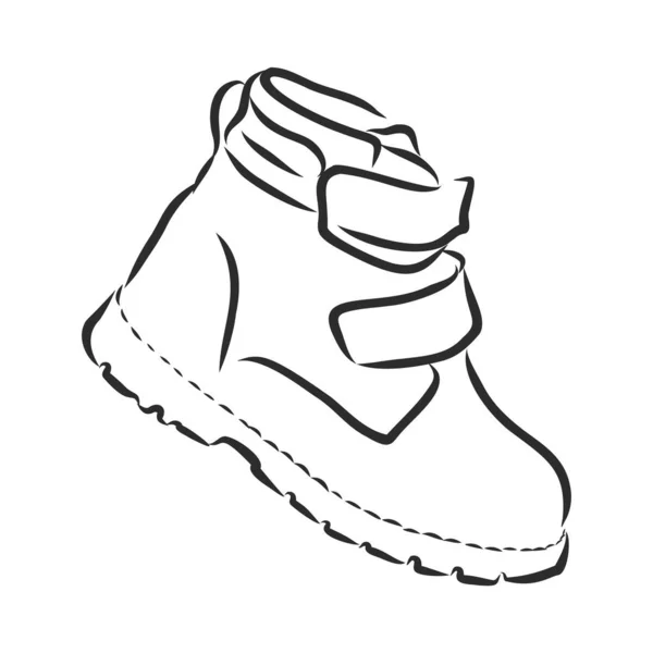 Esbozo Botas Para Niños Par Zapatos Aislados Sobre Fondo Blanco — Vector de stock