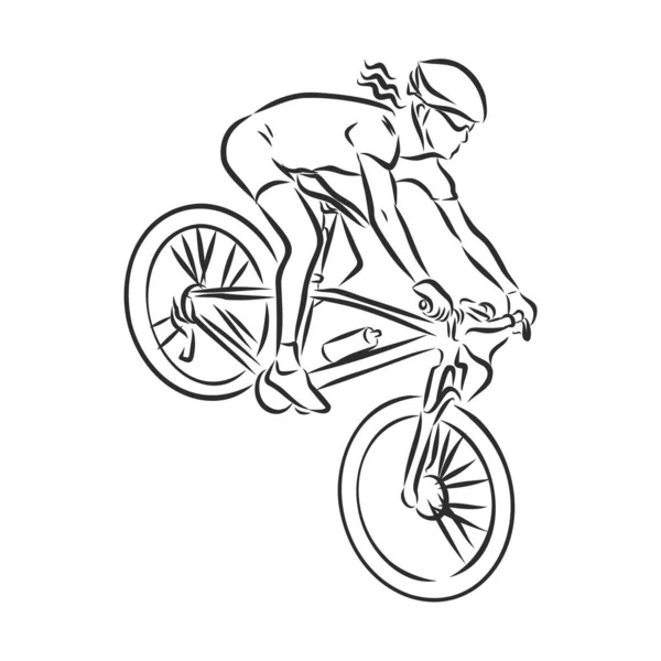 Ciclista Montanha Mountain Bike Esboço Ilustração Vetor Contorno — Vetor de Stock