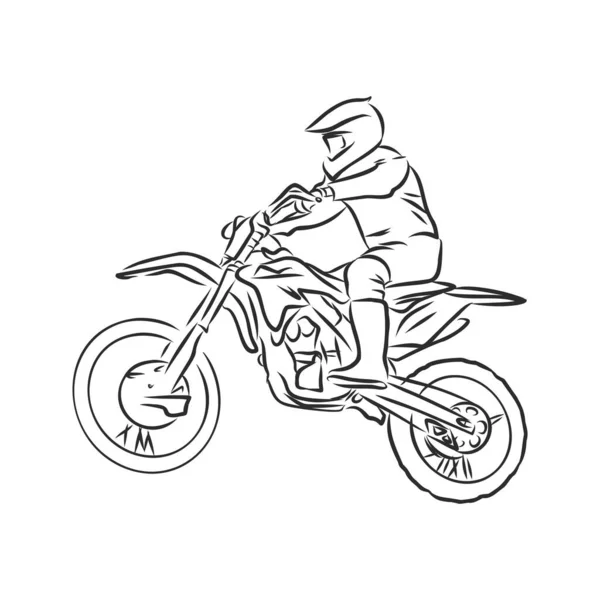 Motorcross Motorfiets Hand Getrokken Vector Illustratie — Stockvector