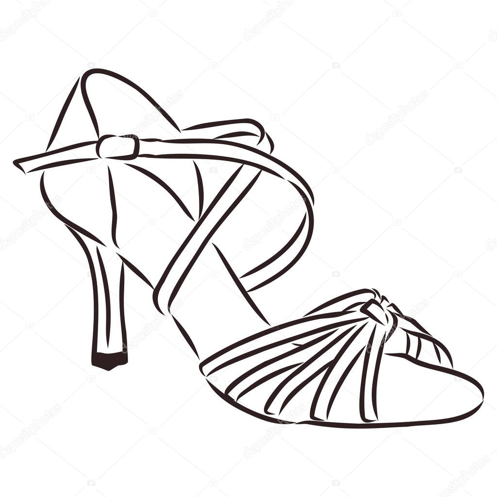 Elegant sketched woman's shoe for Argentine tango dancing. Background can be easily removed. Vector illustration.