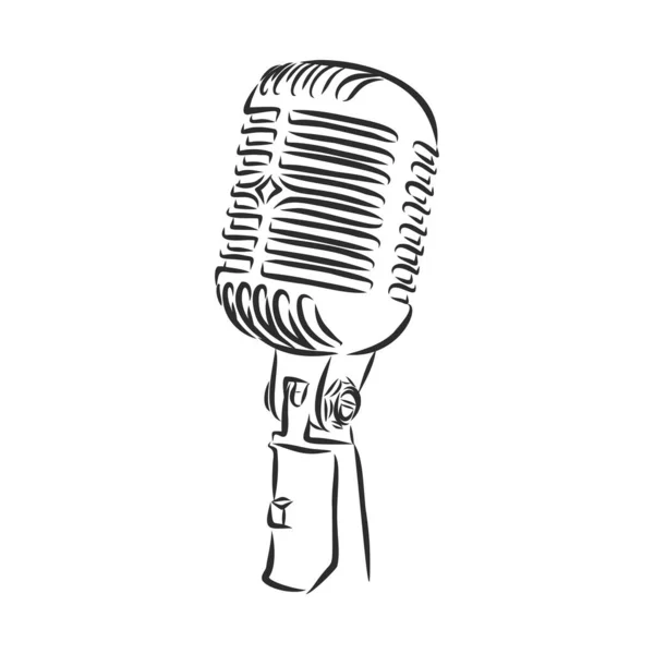 Retro Microphone Dessin Sur Fond Blanc — Image vectorielle