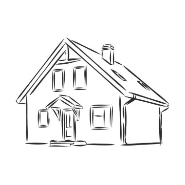 Ev mimarisinin çizimi. Serbest el vektörü çizimi. Evin dış perspektifinin taslak çizimi..