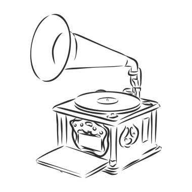 Beyaz arka planda vektör gramofon. Gramofon işareti, gramofon logosu, gramofon simgesi.