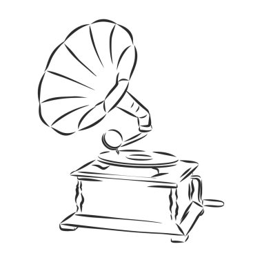 Beyaz arka planda vektör gramofon. Gramofon işareti, gramofon logosu, gramofon simgesi.