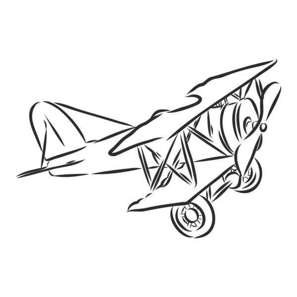 Pequeño Avión Hélice Militar Dibujo Sobre Fondo Blanco — Vector de stock