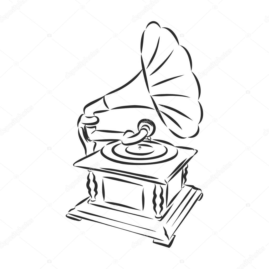 Vector gramophone on a white background. Gramophone sign, gramophone logo, gramophone icon.