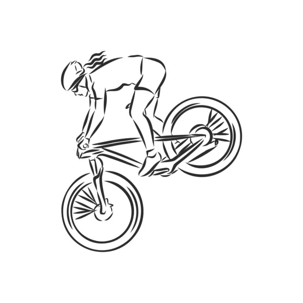 Mountain Biker Mountain Bike Sketch Contour Vector Illustration — Stock Vector