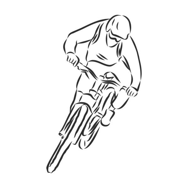 Mountainbiker Mountainbike Skizze Konturvektorillustration — Stockvektor