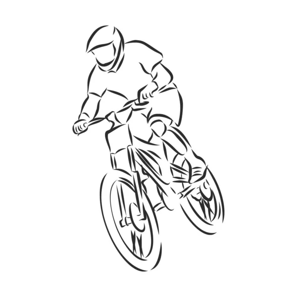 Ciclista Montaña Bicicleta Montaña Boceto Ilustración Del Vector Contorno — Vector de stock