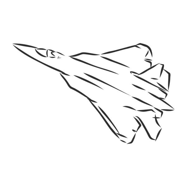 Dessin Vectoriel Avion Militaire Isolé Sur Fond Blanc — Image vectorielle