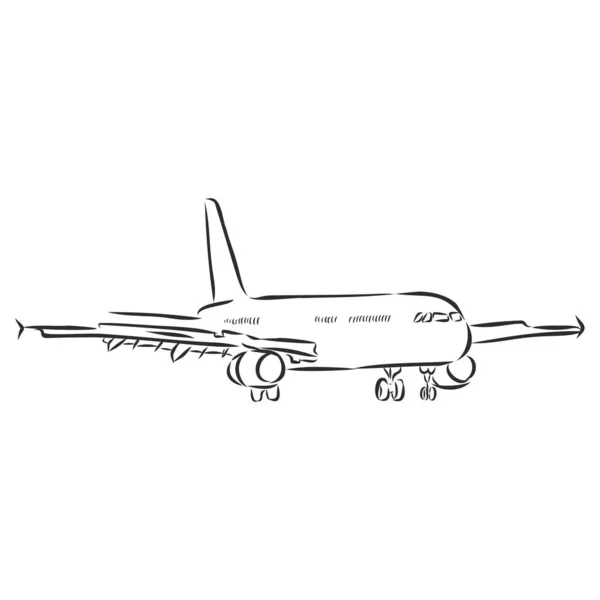 Vznášející Vzducholoď Stroj Přistání Letiště Vektorový Inkoust Kreslený Volnou Rukou — Stockový vektor