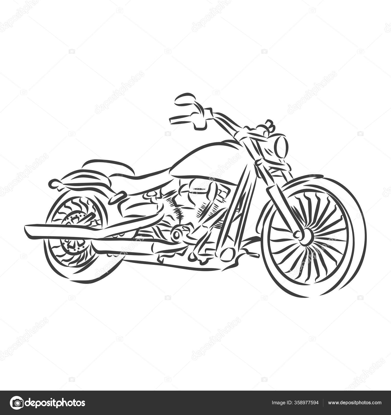 Desenho Motocicleta Preto Branco Isolado Fundo Branco Ilustração Preta  Vetor imagem vetorial de dero2010© 468738724