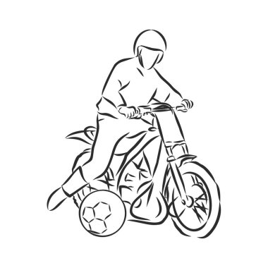 Motosikletli oyuncu skeci. kontur vektör illüstrasyonu