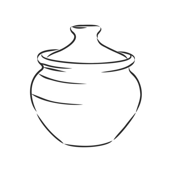 Hand Drawn Saucepan Sketch Symbol. Vector Pot Element In Trendy Style.