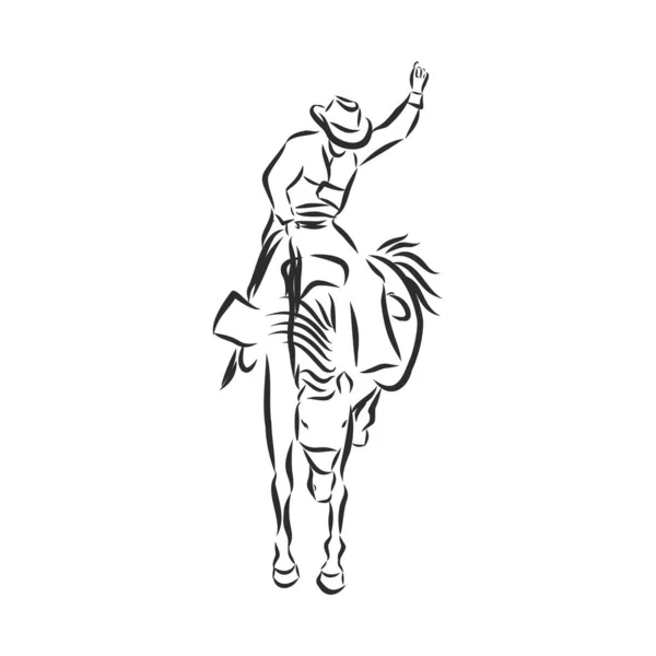 馬に乗ってカウボーイをスケッチする ベクターイラスト — ストックベクタ