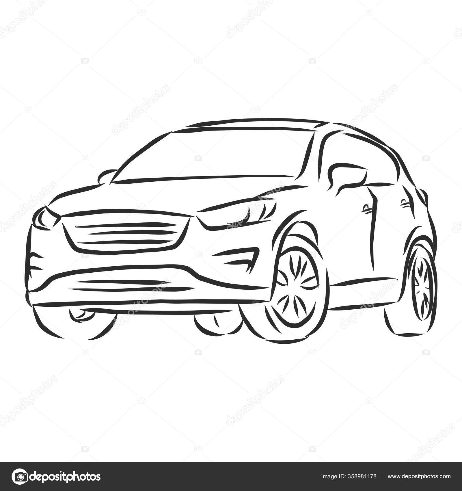 Conceito de carro. desenho de carro. mão de vetor desenhada. autodesign.  desenho de automóvel.