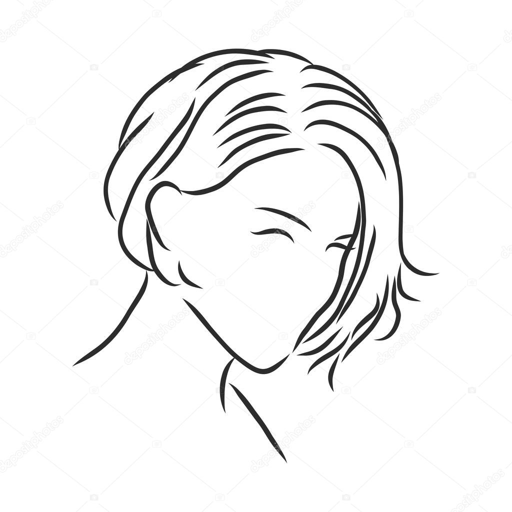 A sketch of a female hairstyle. A freehand vector illustration.