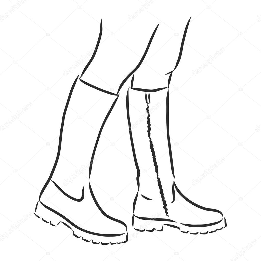 isolated, sketch with lines female fashion boot