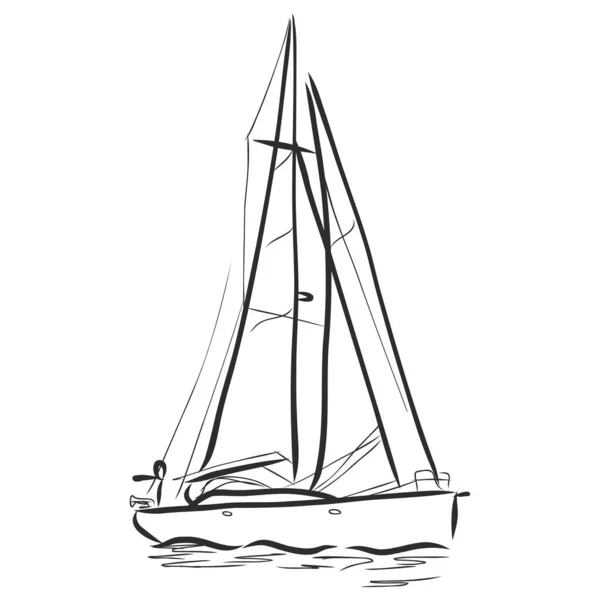 Velero Barco Océano Estilo Línea Tinta Yate Dibujado Mano Diseño — Archivo Imágenes Vectoriales