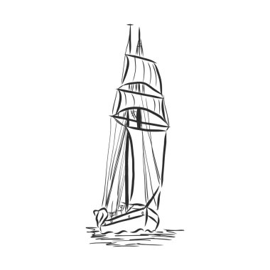 Yelkenli, deniz çiziminde bir yat. Vektör.