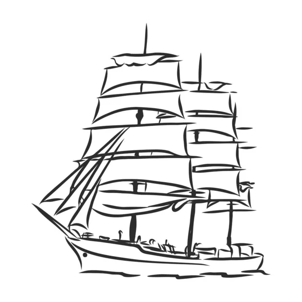 Velero Barco Océano Estilo Línea Tinta Yate Dibujado Mano Diseño — Archivo Imágenes Vectoriales