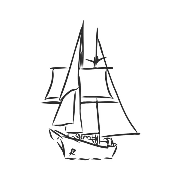 Voilier Bateau Voile Dans Océan Encre Yacht Dessiné Main Conception — Image vectorielle