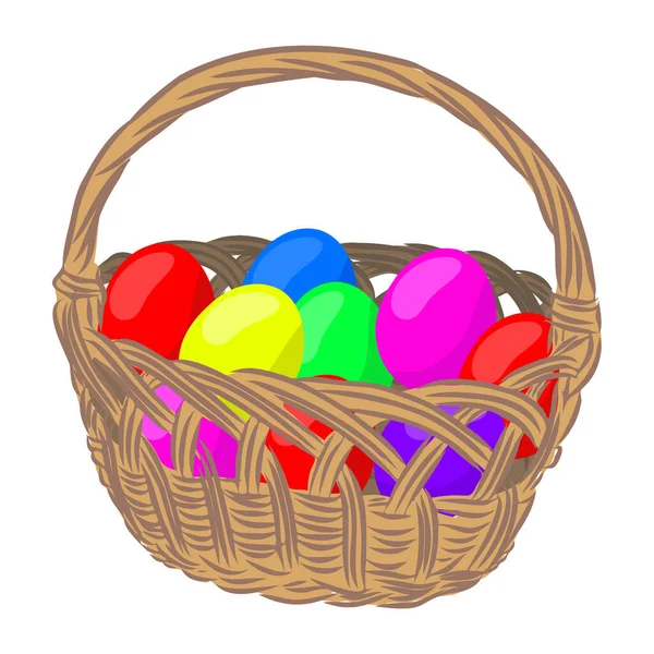 Ilustración Cesta Llena Coloridos Huevos Pascua Decorados — Vector de stock