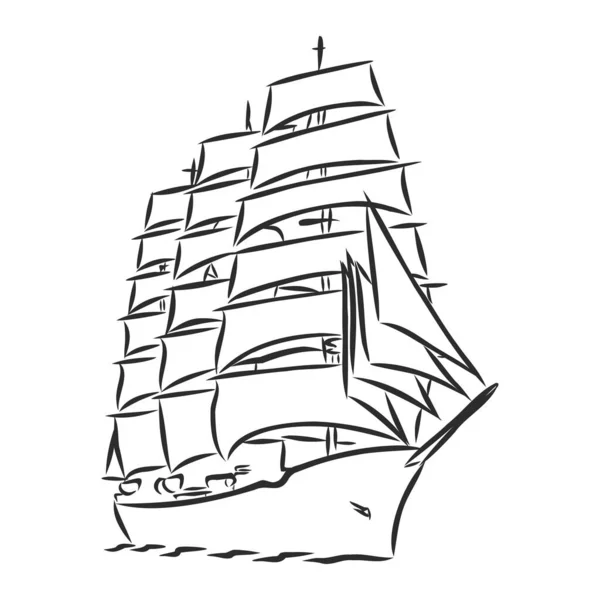 Voilier Vecteur Croquis Dessiné Main Isolé Avec Des Vagues Yacht — Image vectorielle