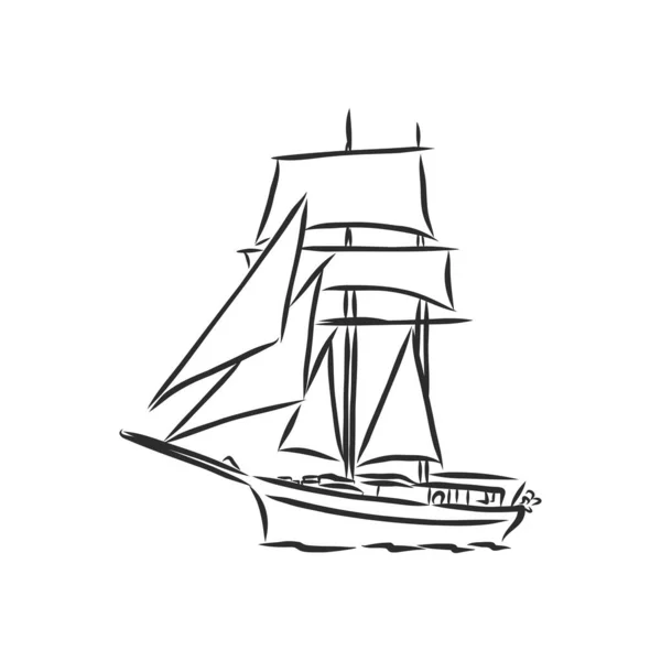 Vela Barco Vetor Desenhado Mão Esboço Isolado Com Ondas Iate — Vetor de Stock