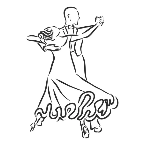 在白色背景上隔离的舞伴标志 华尔兹舞者的轮廓 交际舞病媒说明 — 图库矢量图片
