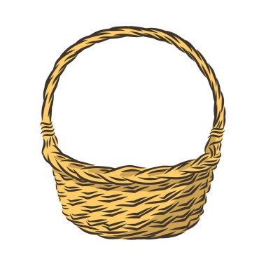 Beyaz arka planda izole edilmiş gerçekçi hasır sepet. Vektör illüstrasyonu