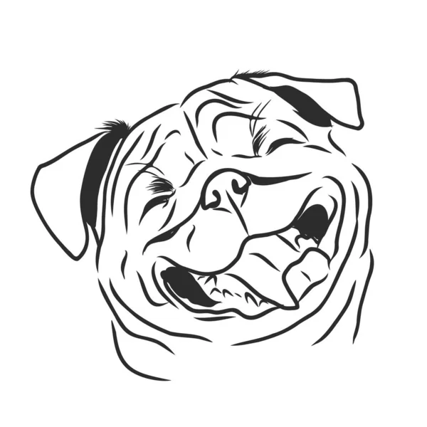 Pug Dog Hand Drawn Vector Funny Happy Smiling Pug Dog — Stock Vector